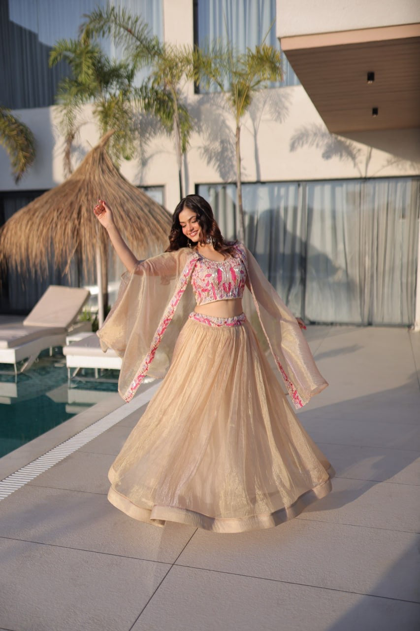 GulAura Beaded Blush Lehenga Choli Set