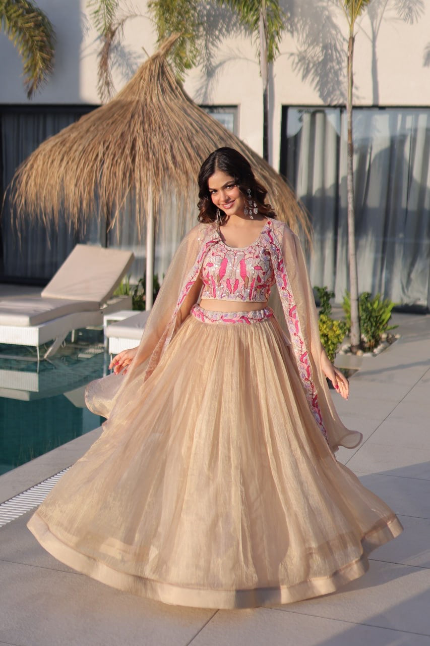 GulAura Beaded Blush Lehenga Choli Set