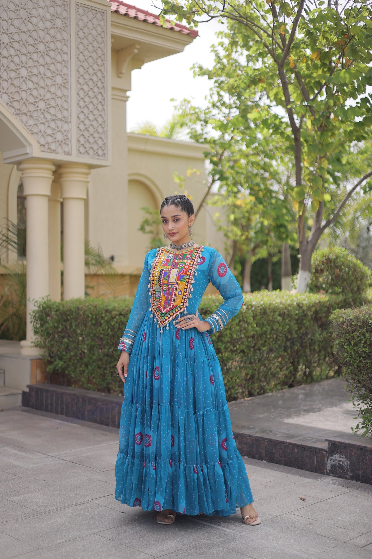 Bandhani Print work with Kutchi Patchwork gown