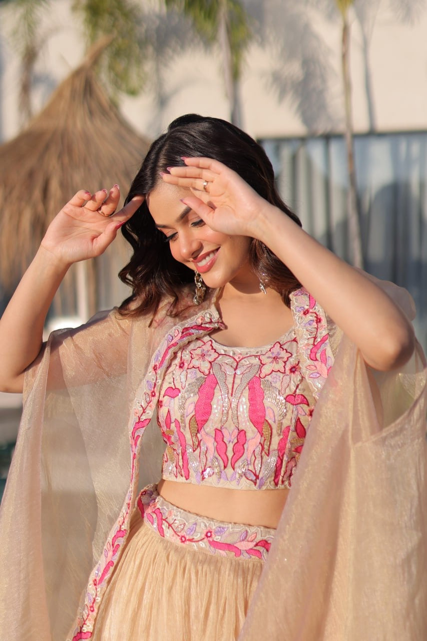 GulAura Beaded Blush Lehenga Choli Set