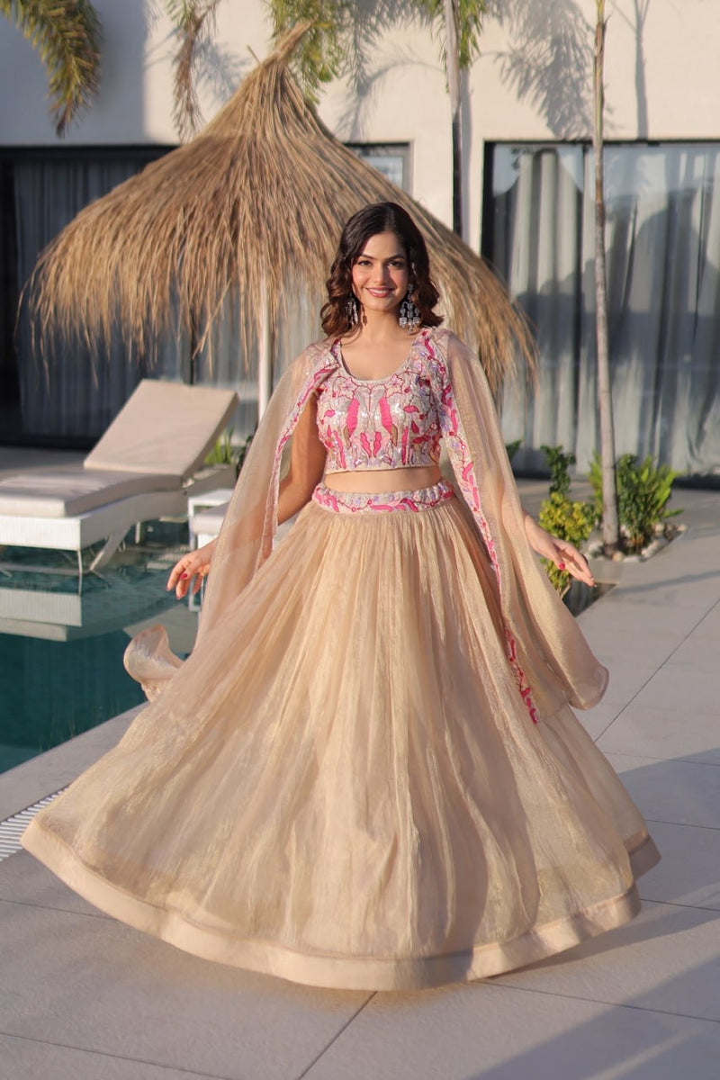 GulAura Beaded Blush Lehenga Choli Set