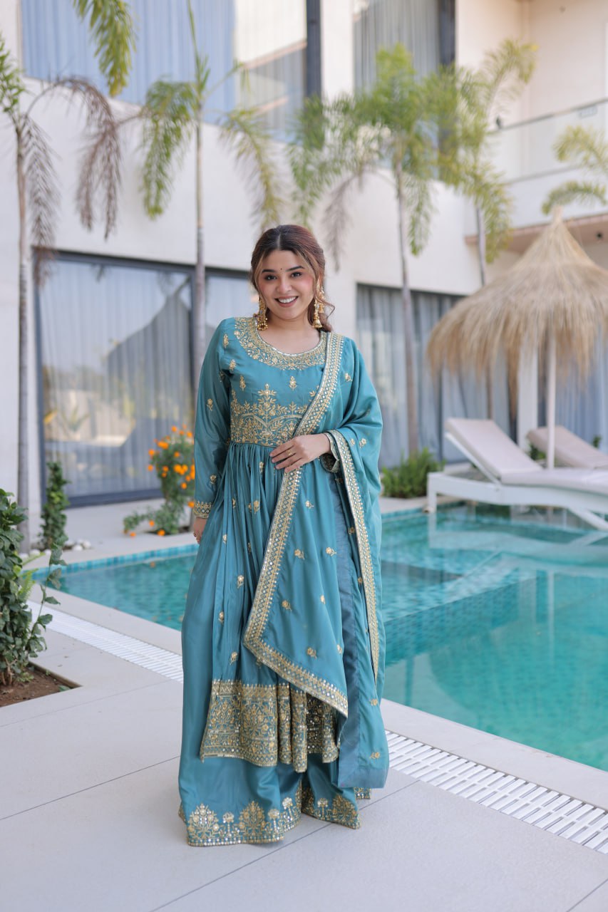 MAJESTIC SEQUINS SILK SHARARA SUIT