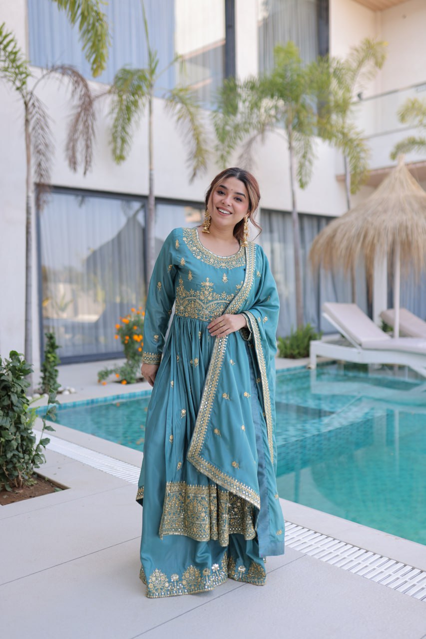 MAJESTIC SEQUINS SILK SHARARA SUIT