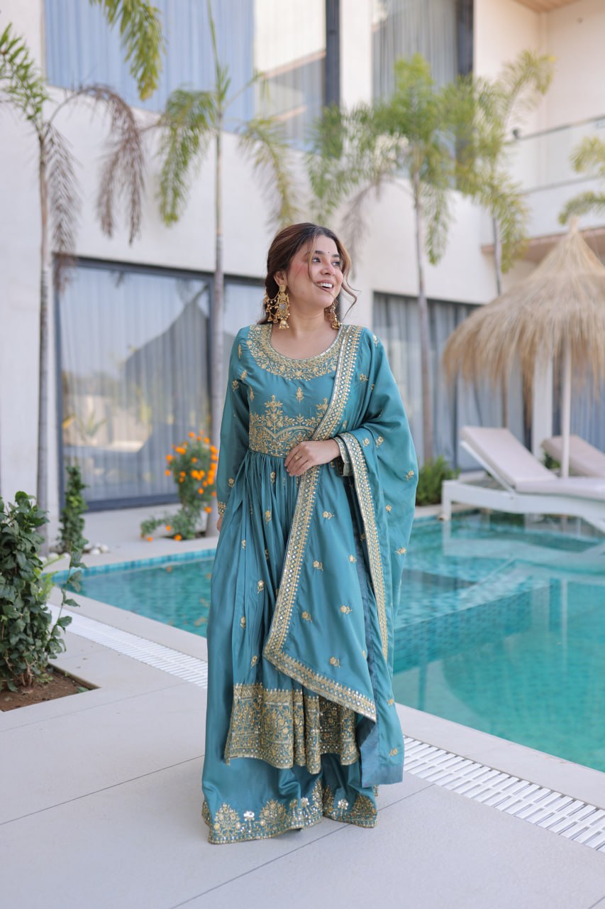 MAJESTIC SEQUINS SILK SHARARA SUIT