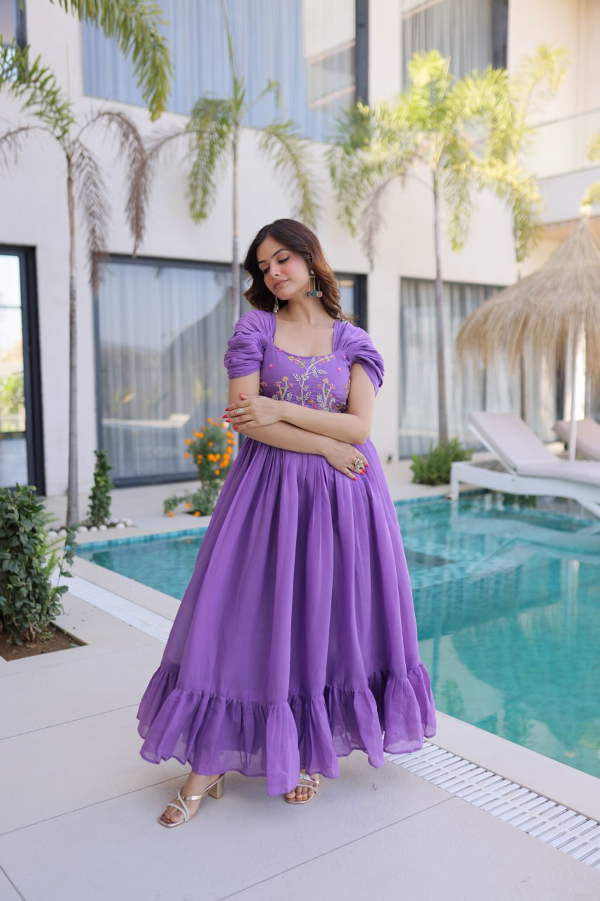 LILAC SLAY CAPE-SLEEVE GOWN