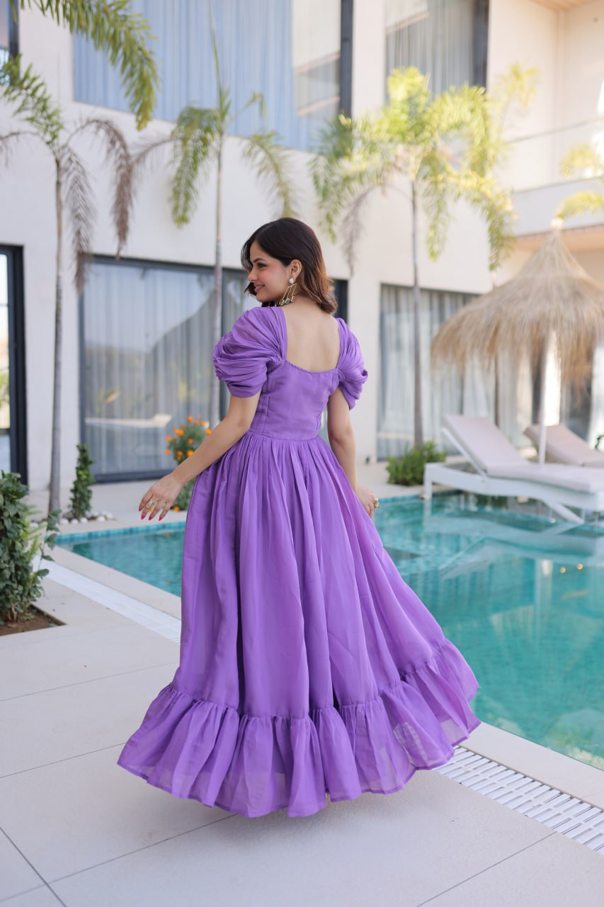 LILAC SLAY CAPE-SLEEVE GOWN