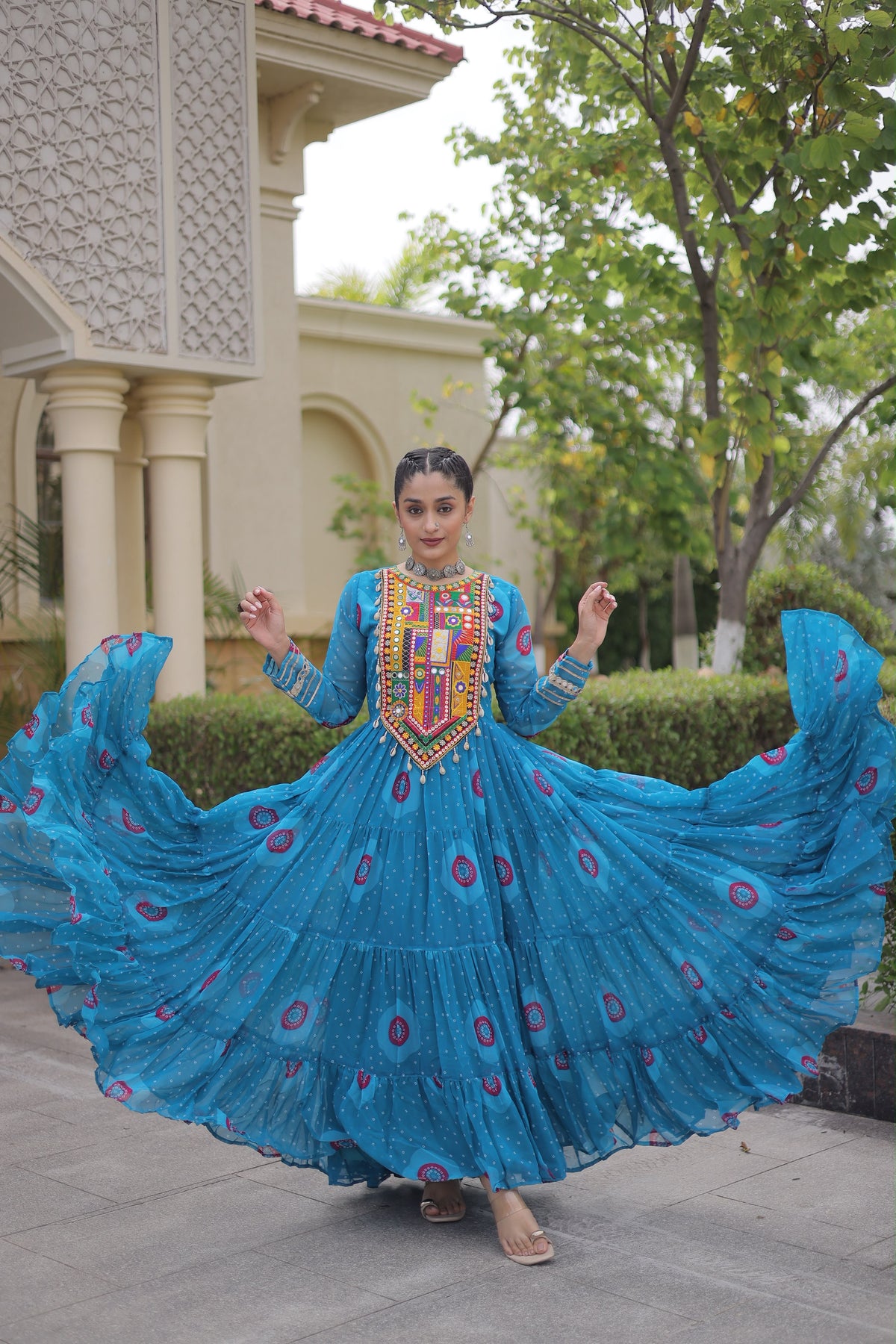 Bandhani Print work with Kutchi Patchwork gown