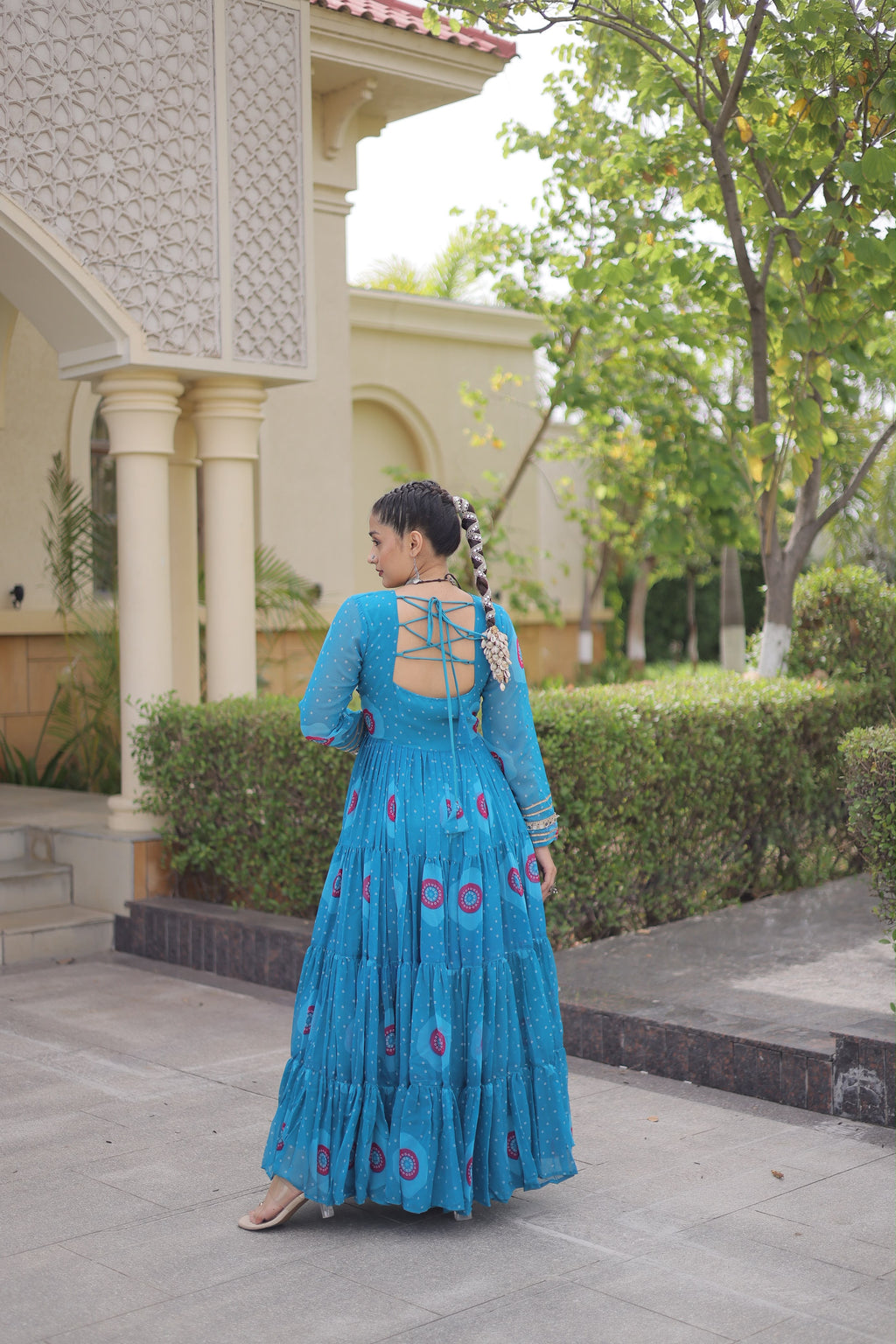 Bandhani Print work with Kutchi Patchwork gown