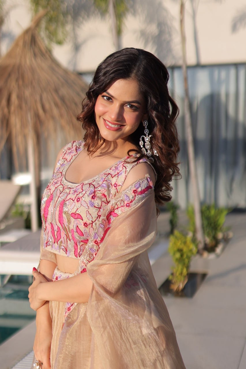 GulAura Beaded Blush Lehenga Choli Set