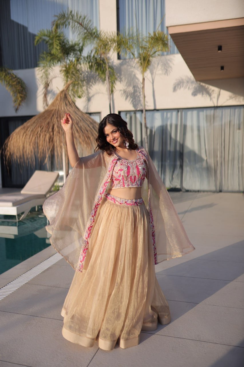GulAura Beaded Blush Lehenga Choli Set
