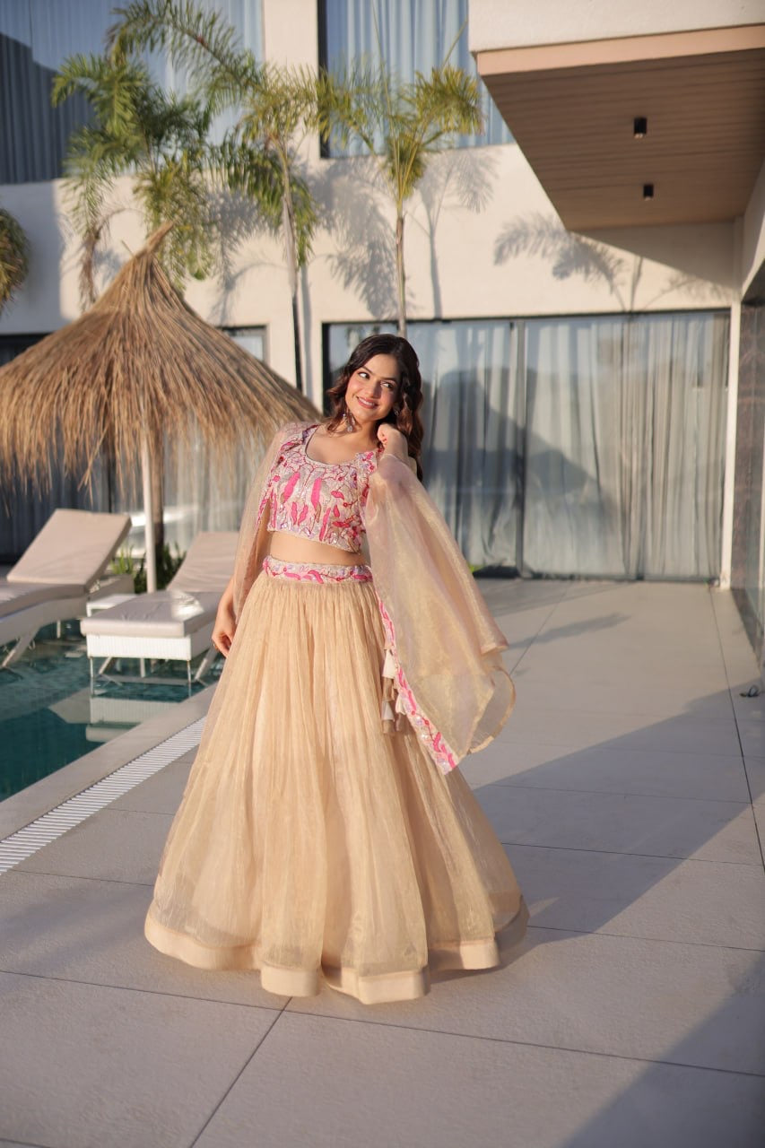 GulAura Beaded Blush Lehenga Choli Set