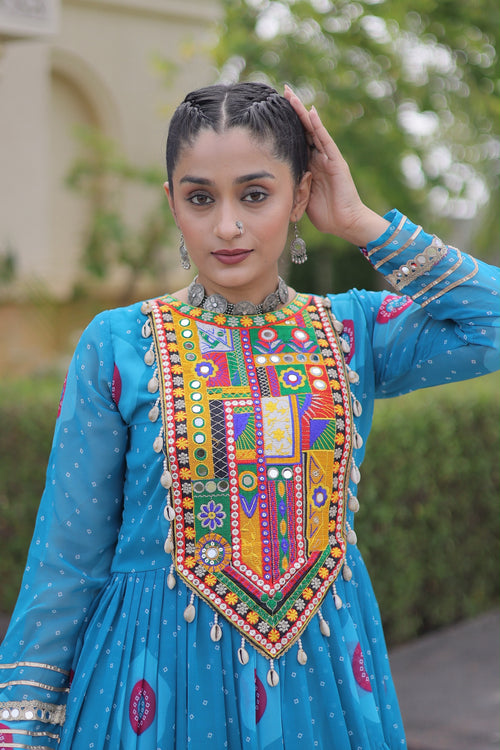 Bandhani Print work with Kutchi Patchwork gown