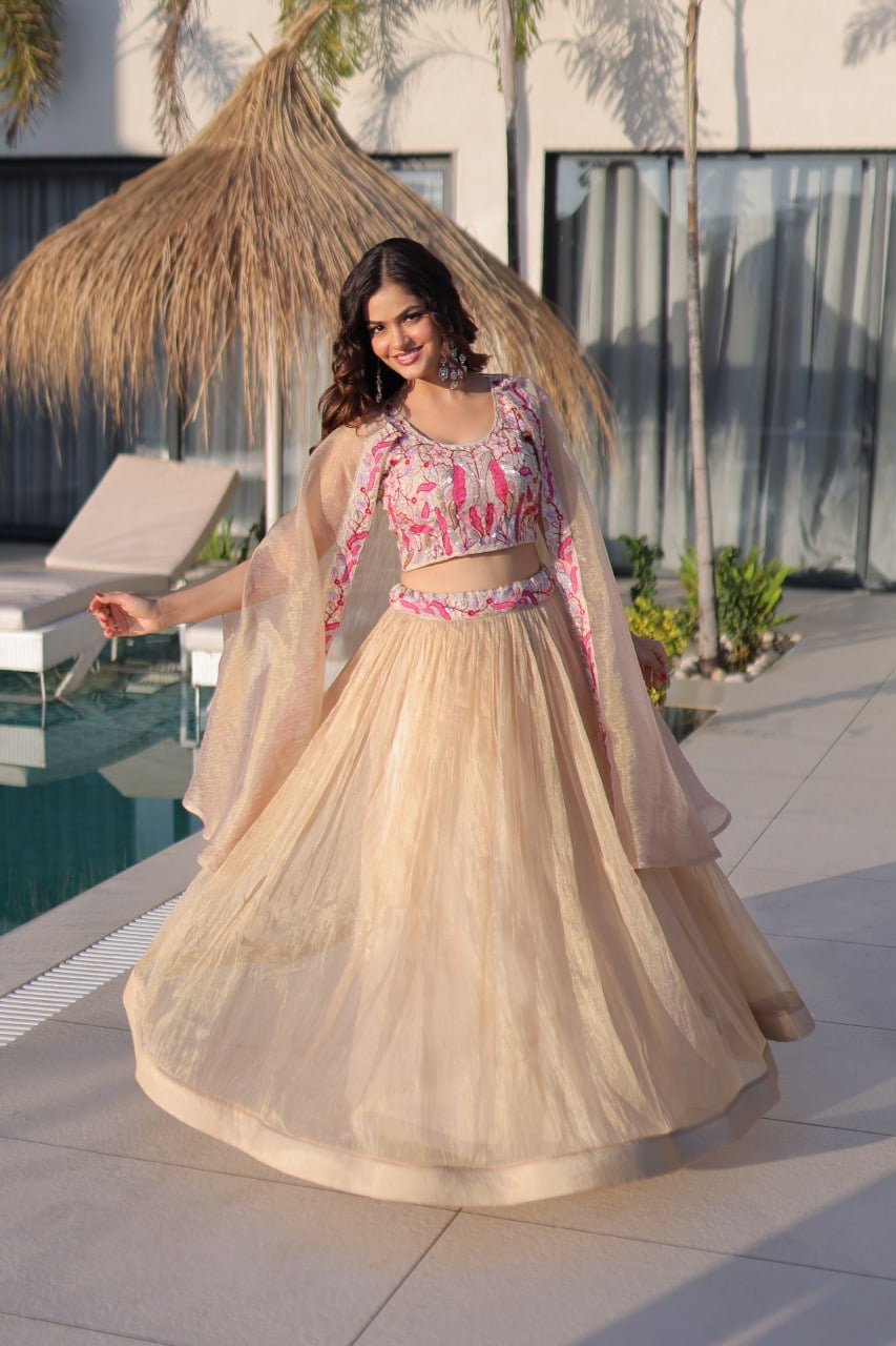 GulAura Beaded Blush Lehenga Choli Set