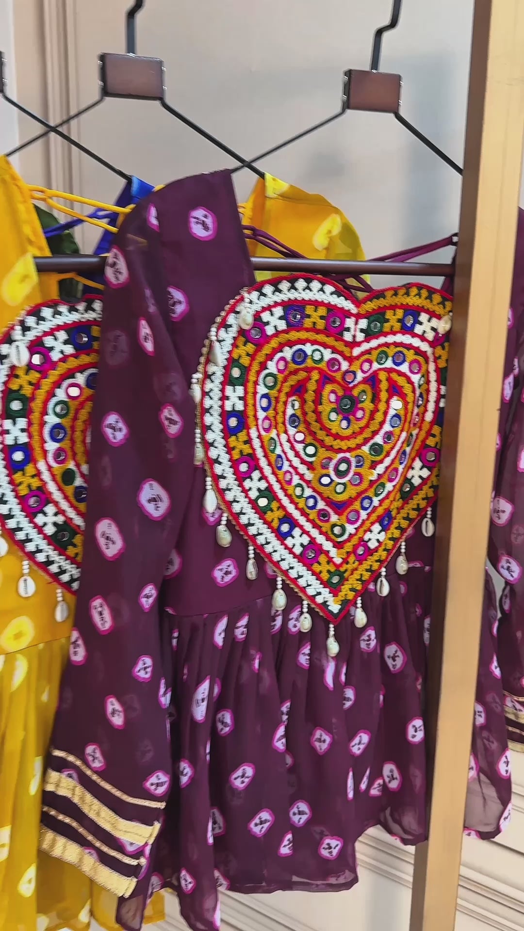 Women’s Bandhani Printed Hand-Embroidered Heart Design Flared Top