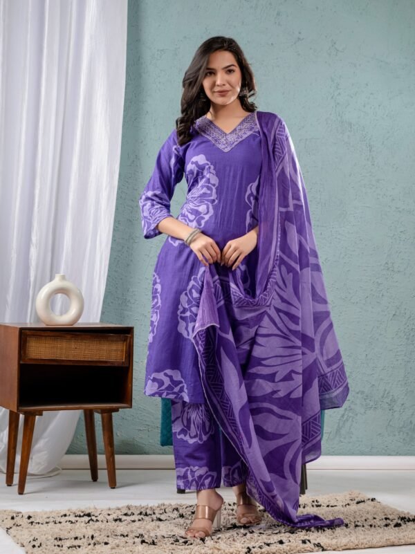 Vastrawala Prosin Print V - Neck  Kurta Set - Image 2