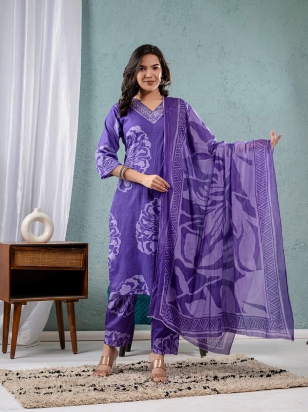 Vastrawala Prosin Print V - Neck  Kurta Set