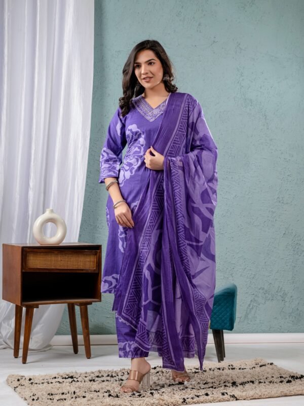 Vastrawala Prosin Print V - Neck  Kurta Set - Image 4
