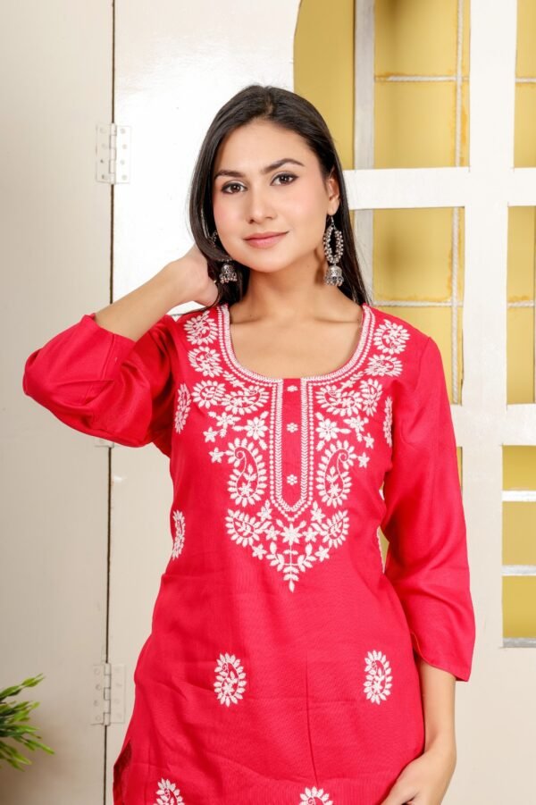 Vastrawala  Women Solid Cotton Blend Cape Top Kurti ( Red ) - Image 4
