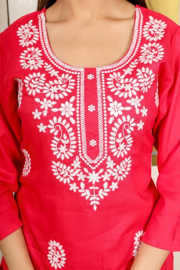 Vastrawala  Women Solid Cotton Blend Cape Top Kurti ( Red ) - Image 2
