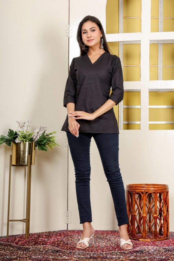 Vastrawala  Women Solid Cotton Blend Cape Top Kurti  ( Black )
